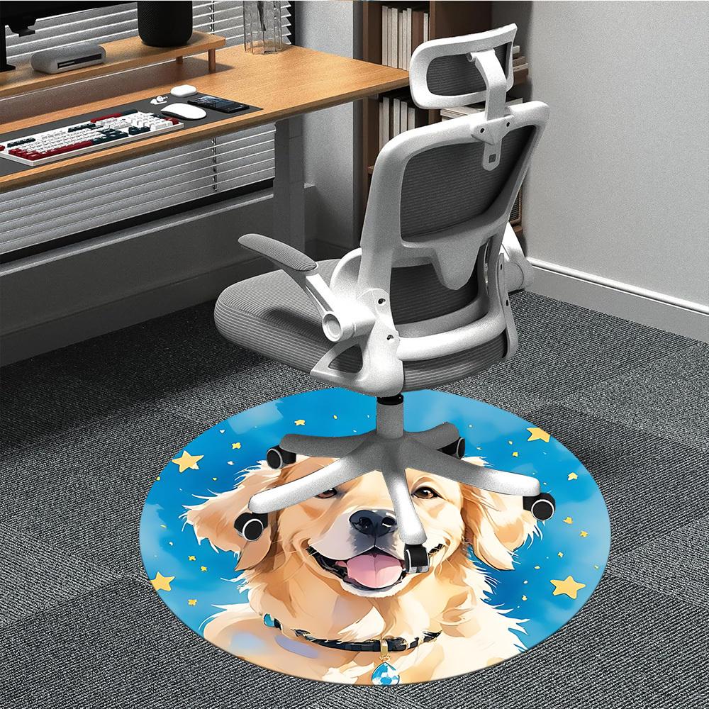 

1pc Golden Retriever Office Round Rug, Non-slip, Soft and Durable Office Rug for Interior Decoration, Perfect for Office, Beautiful Decoration yy26031 80cm by 80cm