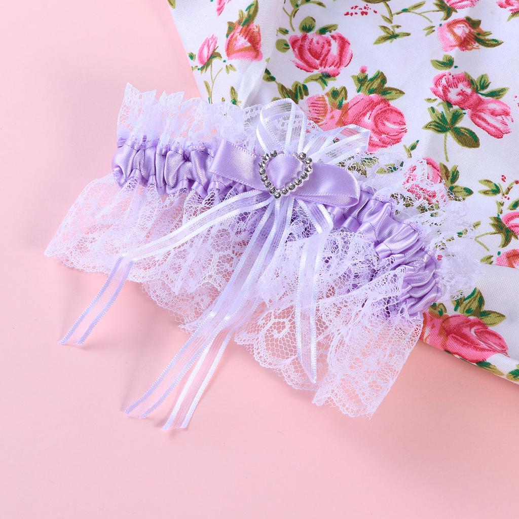 Bridal Garters Beautiful Lace Rhinestone Garters Heart-Shaped Decor Garters for Woman Lady Female (Purple)