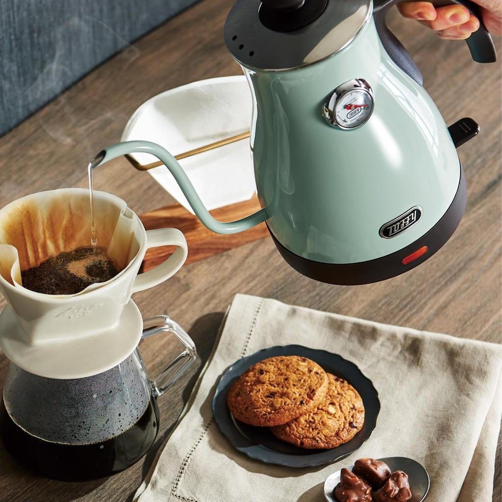 Electric Kettle with Thermometer Suitable Coffee Hand Dry Heating Gooseneck Retro [Toffy] K-KT3 (ash White), Temperature, Drip, Drip, Prevention,