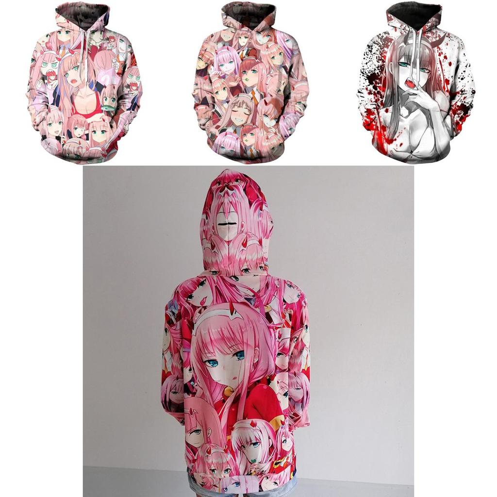 Felpa con cappuccio unisex accogliente ed elegante, con motivo di Zero Two da Darling in the Franxx