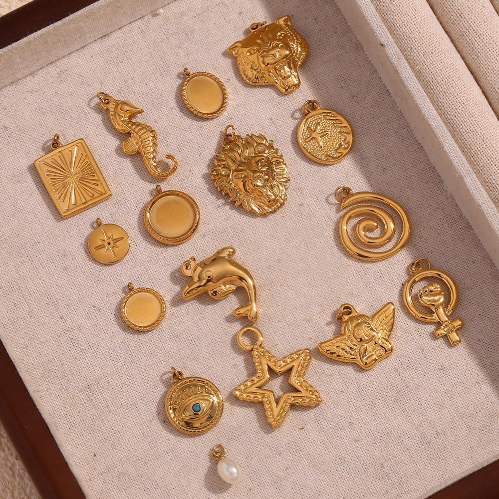 MamacitaSlay Stylish Lovely Cupid Seahorse Lion Starfish Stainless steel charm Gold Plated Jewelry Charms for necklace bracelets