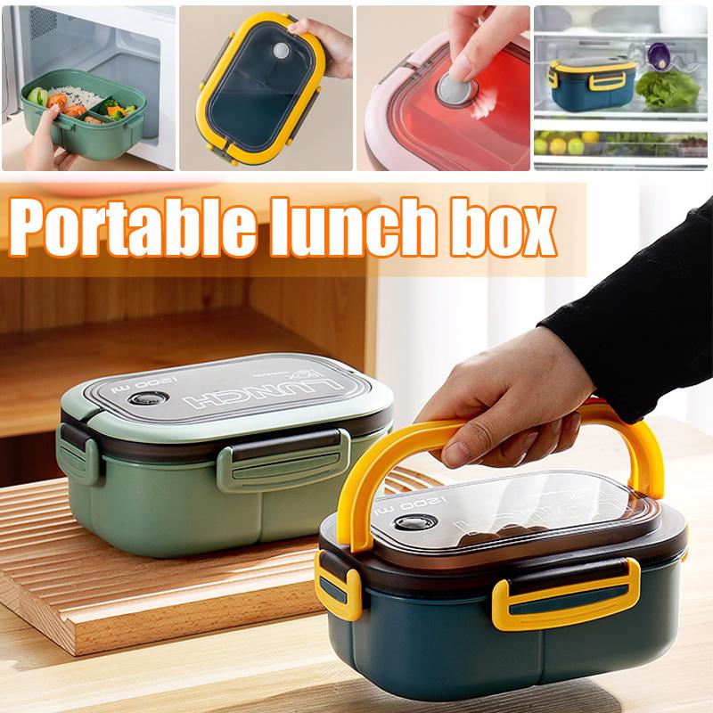 1L Double Layer Bento Lunch Box with Spoon Fork Leakproof Microwave Food Container for Kids Office Camping Travel Picnic