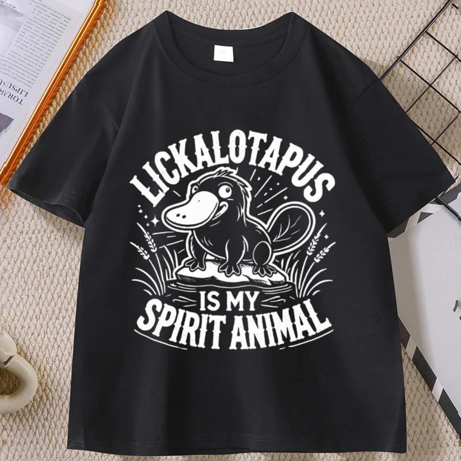 Lickalottapus Is My Spirit Animal Graphic T Shirts Funny Duck Printed Short Sleeve T-shirts Men Women Round Neck Casual Tees S
