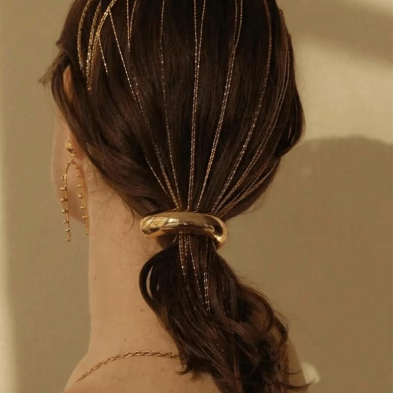 3 Stück Gold Metall Haargummis, Elegant, Vielseitig, Dehnbar Zopfgummi Haaraccessoires für Damen