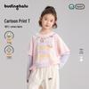 Pudding Haru Girls' Cartoon Print Faux Two-Piece T-Shirt