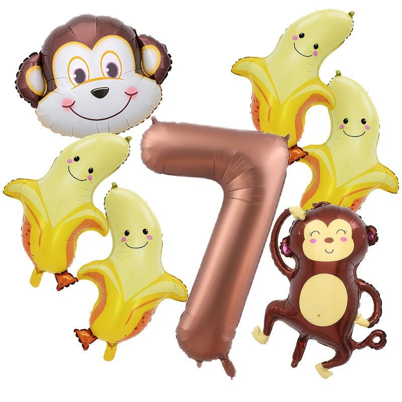 7Pcs Monkey Banana Combination Set Aluminum Film Balloon Jungle Hunting Theme Party Decor Balloon Baby Shower Globos Supplies