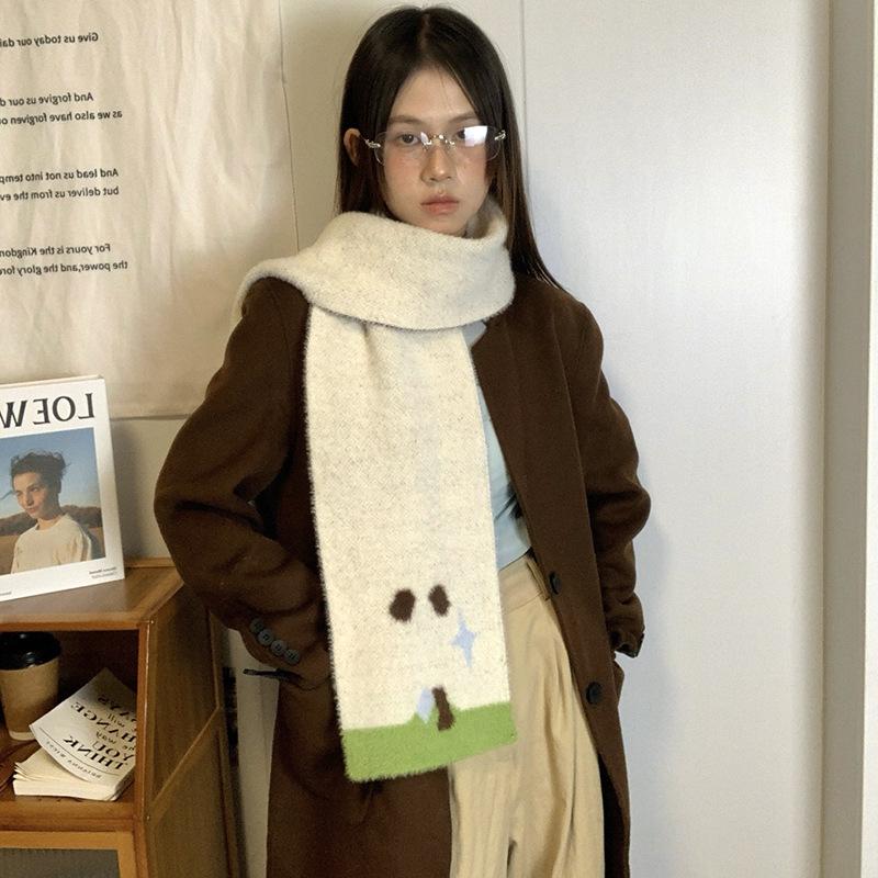 Cartoon Apple Core Knitwear: Cute Childlike Plush Scarf for Students & Couples - Warm Neck Gaiter for Autumn/Winter