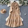 Sexy Vintage Lace Lace Up Glitter A Line Long Sleeve Beach Dress Chic Summer Vacation Vestidos for Women
