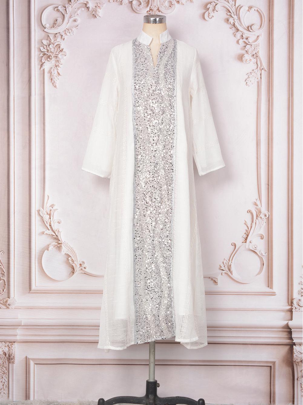 

Модное платье-кафтан с пайетками - Ближневосточная мусульманская вечерняя джалабия Small белый