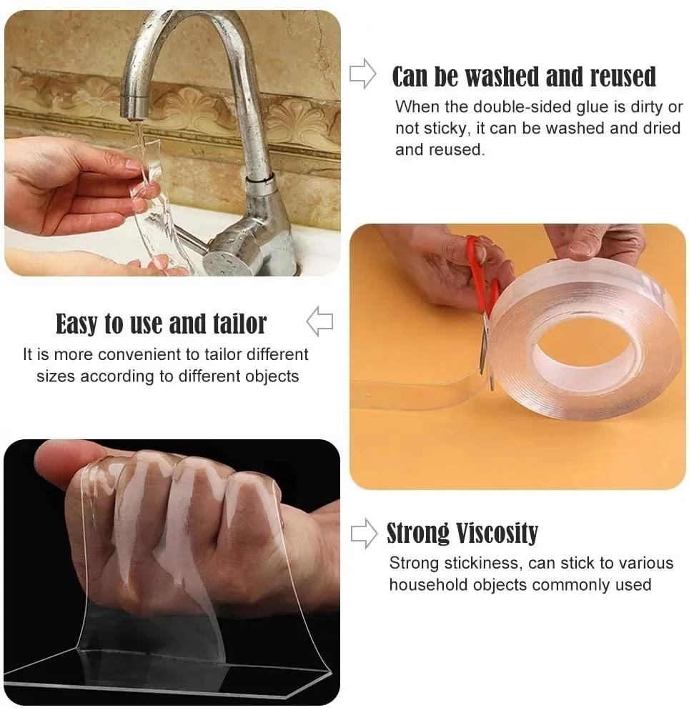 5m/3m/2m/1m Nano Tape Extra Strong Double Sided Adhesive Tape Transparent No Trace Reusable Waterproof Adhesive Tape Home