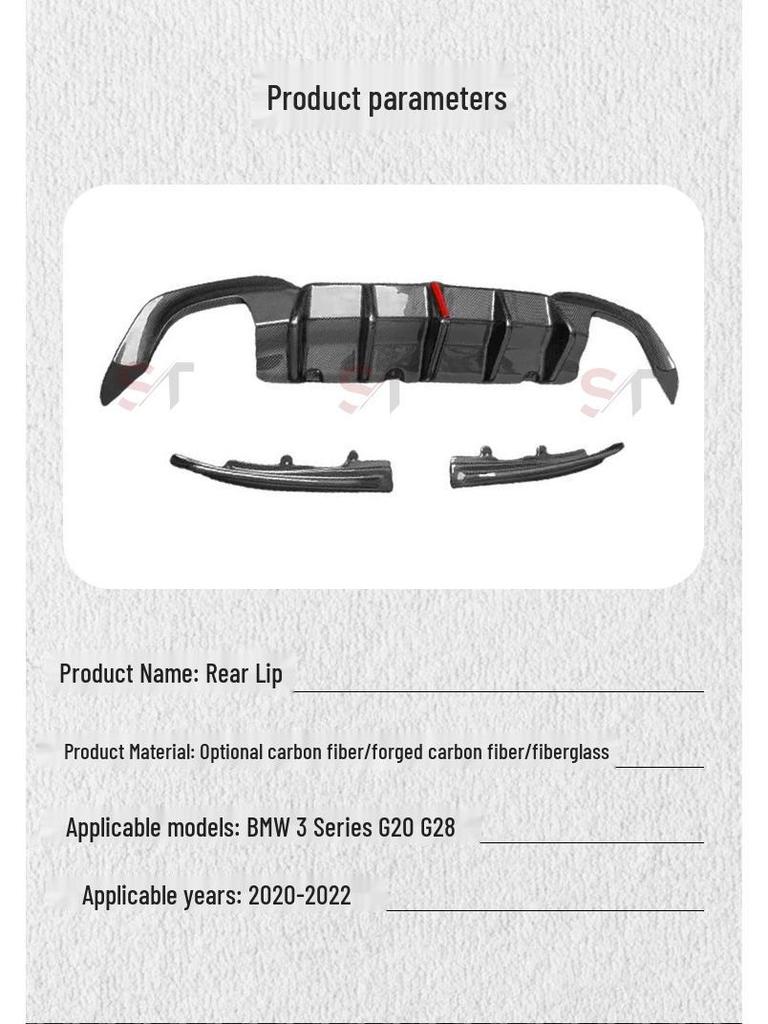 BMW 3 Series G20/G28 Carbon Fiber Rear Diffuser with Corner Extensions & Lights