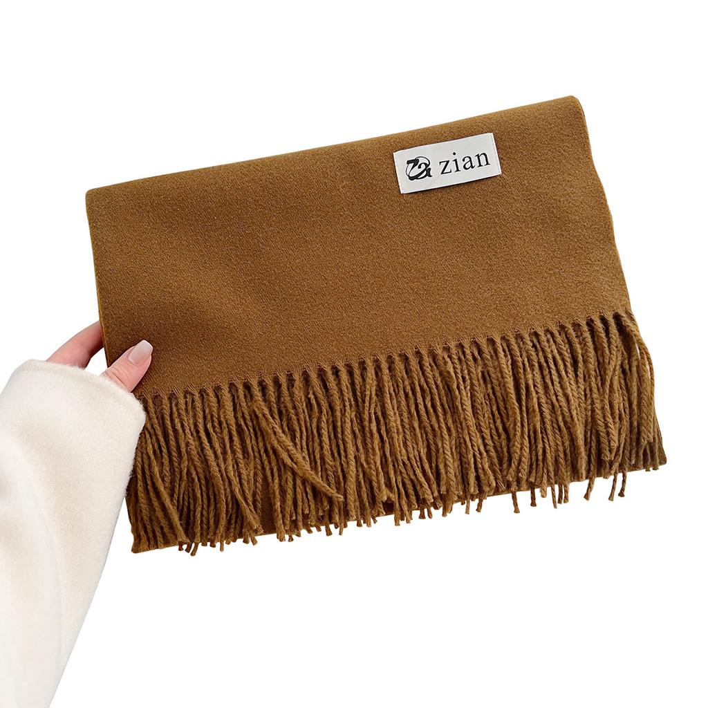 New casual versatile simple solid color warm scarf gentle Japanese and Korean version fashion atmosphere fringed shawl