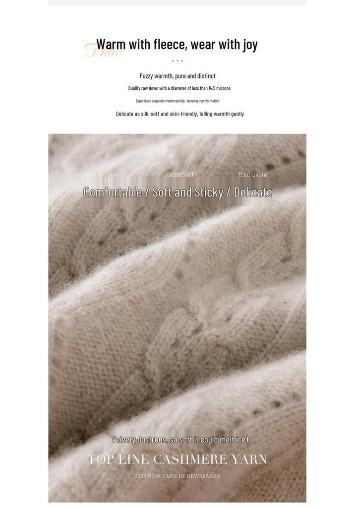 Women's Cashmere Round Neck Pullover - Loose Long Sleeve Knit for Autumn & Winter
