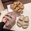 Platform Slippers Women's Summer Wear Retro Versatile Sandals New One-word Drag Boken Beach Sandals