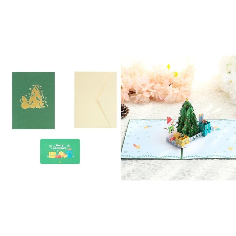 Unique Christmas Tree Card 3D Blessing Card with Colorful Cover Holiday Greeting Card with Envelope Gift Accessories