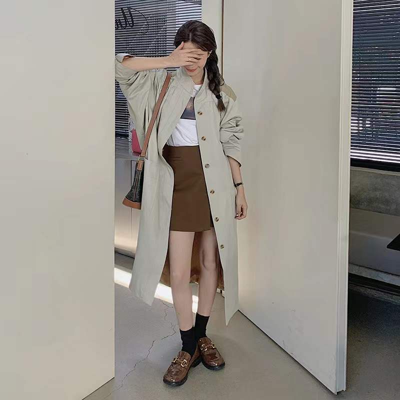 Women Fall New Stand-up Collar Design, Loose, Slim, Casual Temperament, Mid-length Windbreaker Jacket for Women