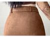 Women's Retro High-Waist Brown Suede A-line Mini Skirt - Spring/Autumn