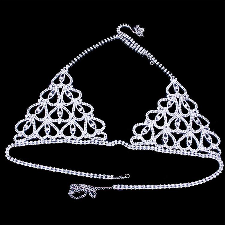 Rhinestones Body Chain Suit Heart Underwear Bikini Bra Chain Party Belly Waist Chains Jewelry Accessories for Women and Girls