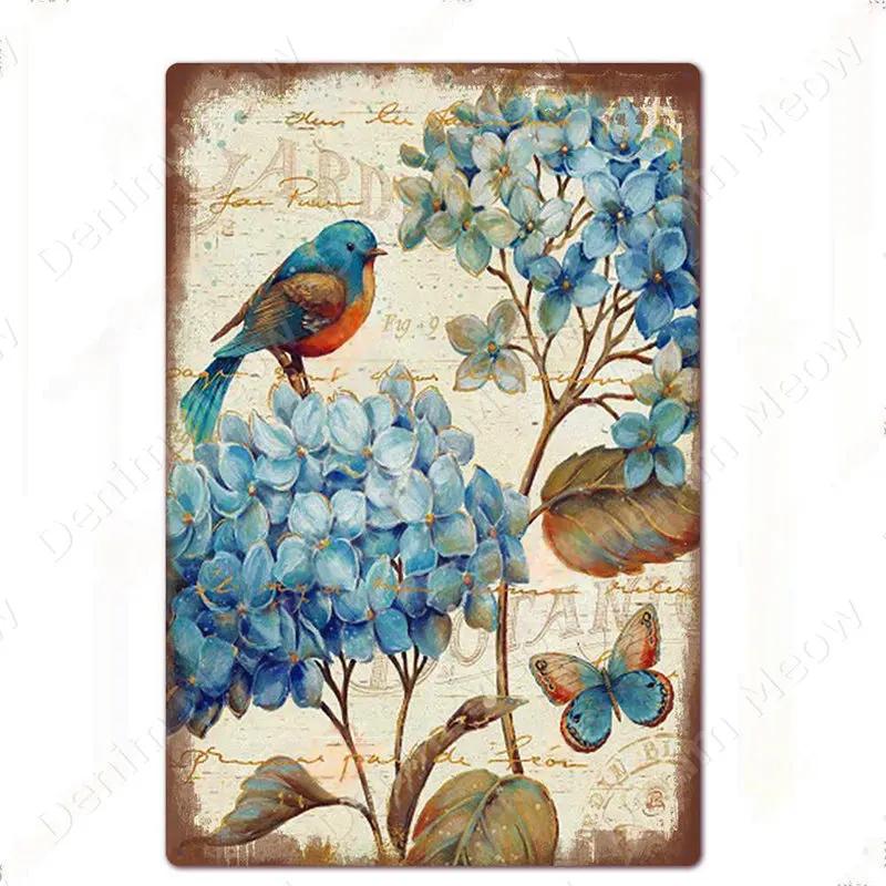 Blumen Retro Metallschild für Hinterhof Schlafzimmer Dekorationen, Rosen Wandkunst Poster, Lavendel Vintage Blechschild, Liebesgeschenk für Frau