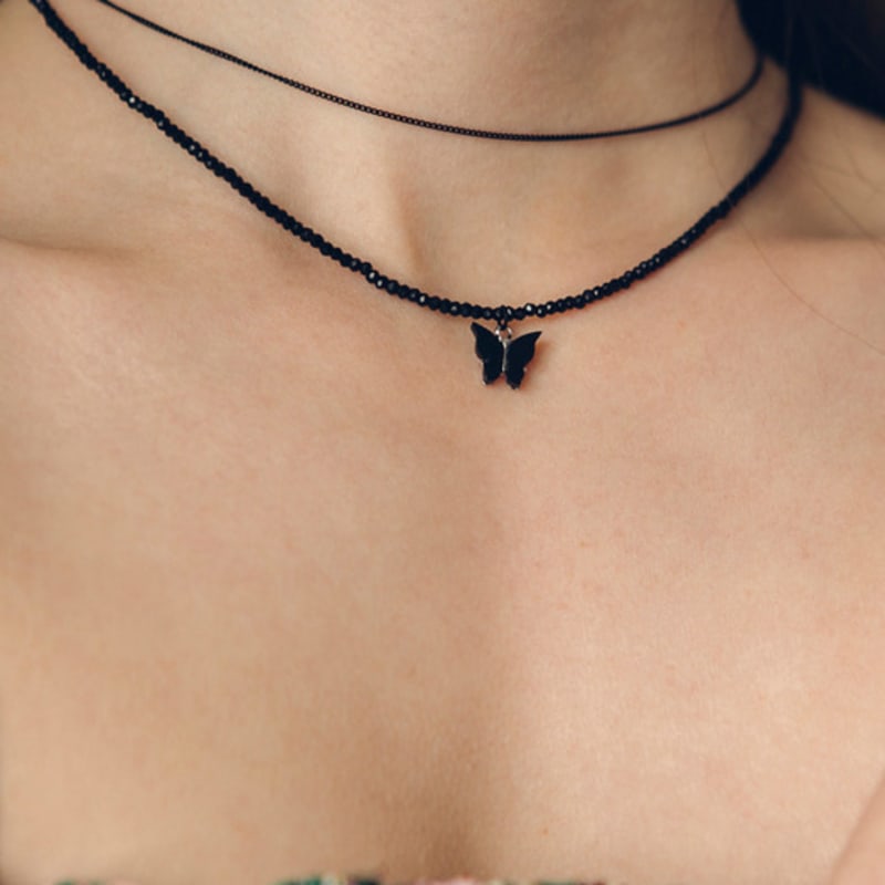 

FANTASTIC PLANET black butterfly necklace BLACK