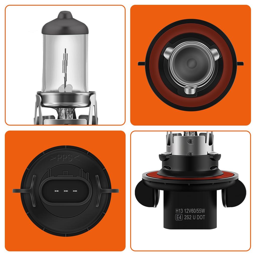 H13 Halogen Bulb, 3200K Headlight/Fog Lamp, , 60/55W, H13/9008, Genuine Replacement, Pack of 2