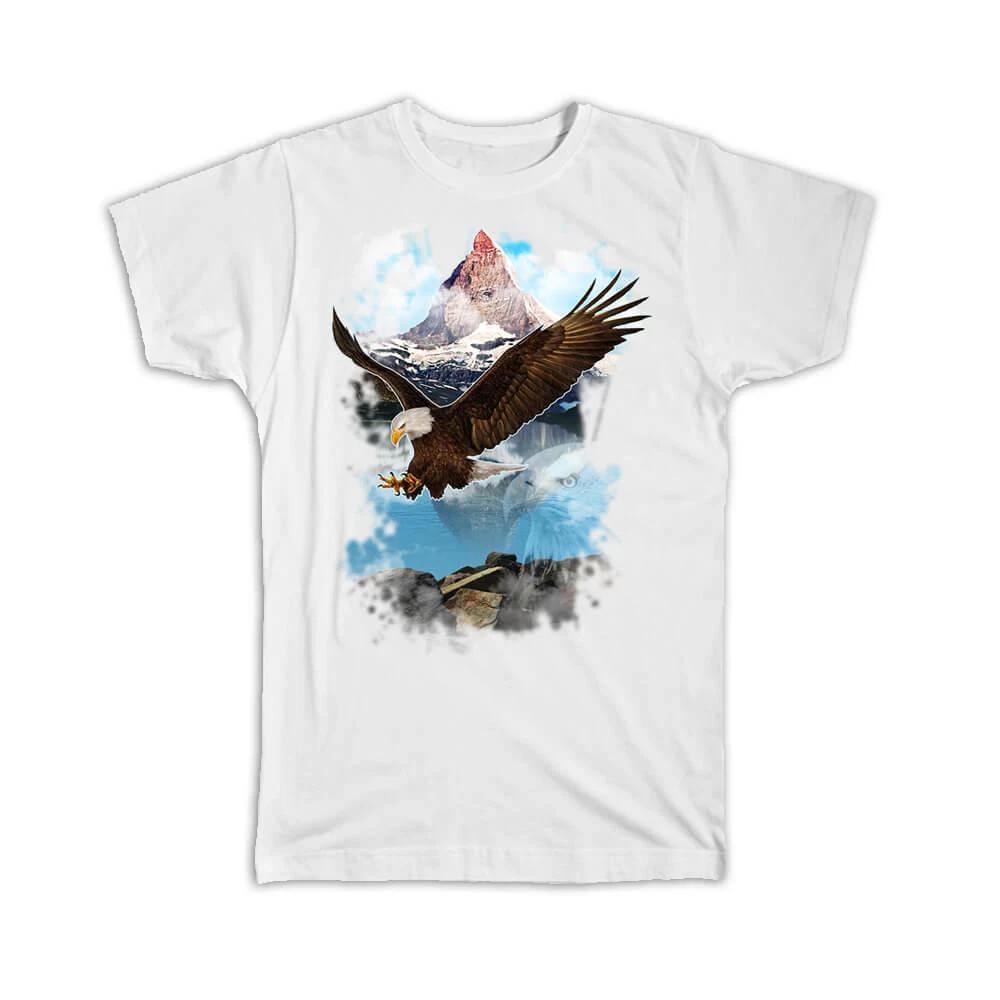 Gift T-Shirt : Bold Eagle Wings Open Wild Bird North America Nature Lake Animal M