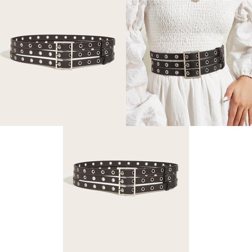 Punk Style Rivet Multi-hole Personalized Belt Decor European And American Fashion Three-row Pin Buckle Belt Trendy Pants Belt In Stock