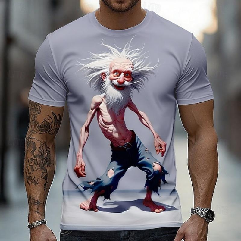 Summer 3D Printed Large-Sized Men's T-Shirt with 3D Character Pattern - Humorous and Fun Design Suitable for Party Wearing