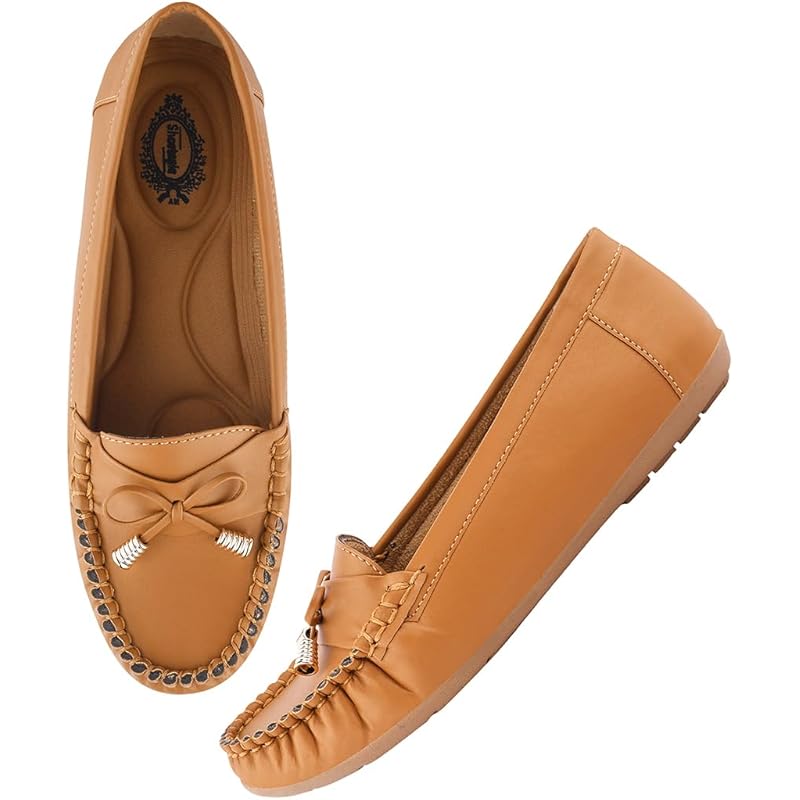 Shoetopia Women'S Comfortable Loafers Tan | Soft Slip-On Casual Formal Flat For Office College & Travel Eu39
