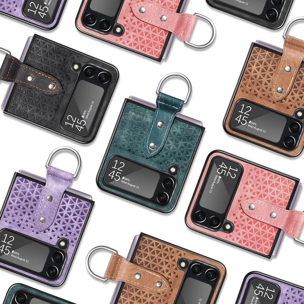 Exkluzivní luxusní kožené prstenové pouzdro 2022 pro Samsung Galaxy Z Flip 4 5g kryt Anti-Knock módní pouzdro Pus pro Galaxy Z Flip4