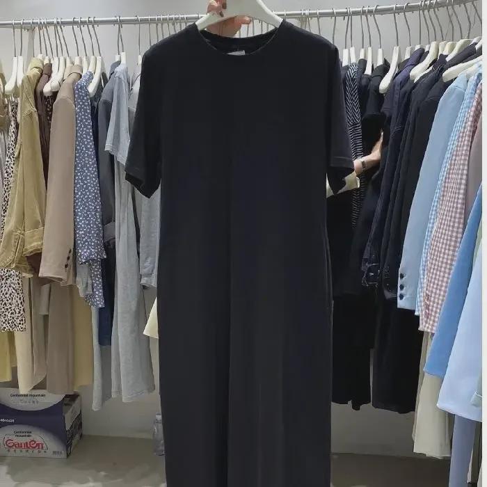 Women's Mid-Length Short Sleeve T-Shirt Dress, 2022 Korean Chic, Loose Casual Solid Color Style.