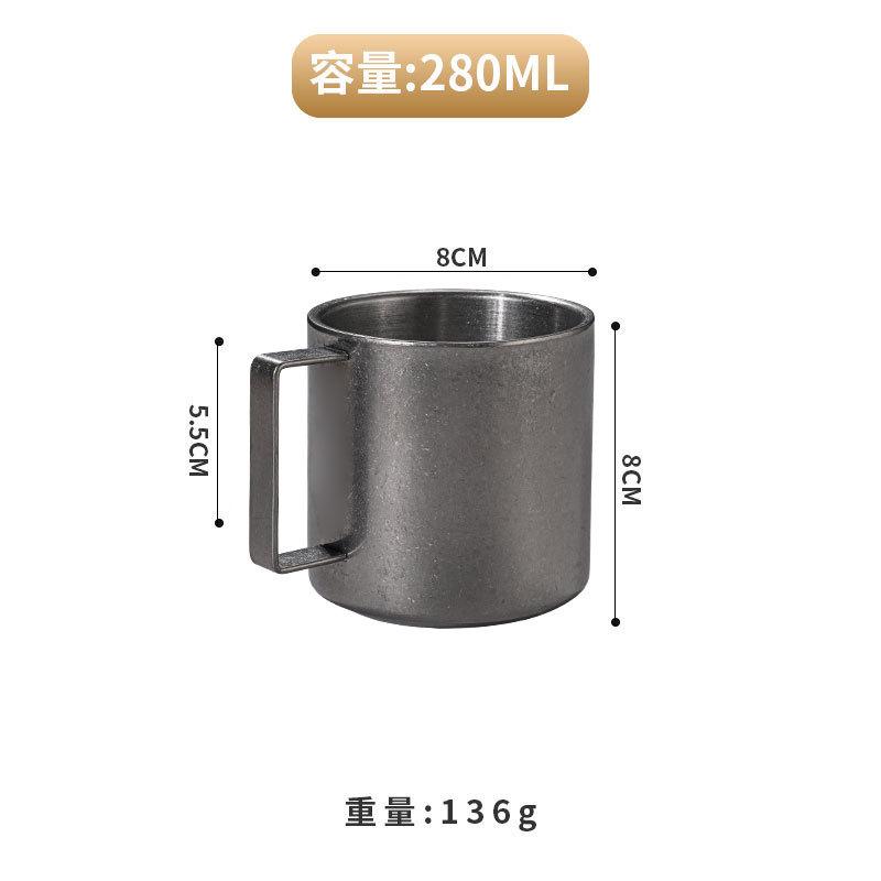 BR304 Stainless Steel Coffee Cup Retro Double-layer Heat-resistant Mug Silver Coffee Cup Afternoon Tea Cups and Saucer Set TeacupEY