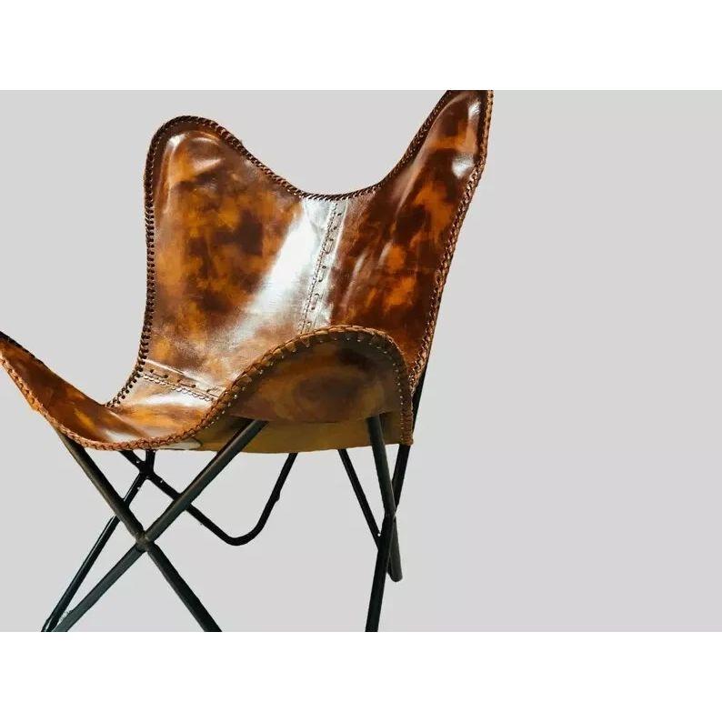 New Vintage Butterfly Chair Home Decor Buffalo Leather Lounge Accent Relax Arm Chair LEATHER