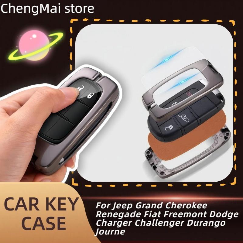 Funda de cuero para llave de coche, aleación de Zinc, para Jeep Grand Cherokee Renegade Fiat Freemont Dodge Charger Challenger Durango Journey
