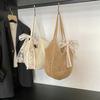 Summer Lace Bow Tote Bags Women Raffia Knitting Woven Shoulder Bag  Rattan Large Casual Crochet Shopping Bag Ladies Handbag