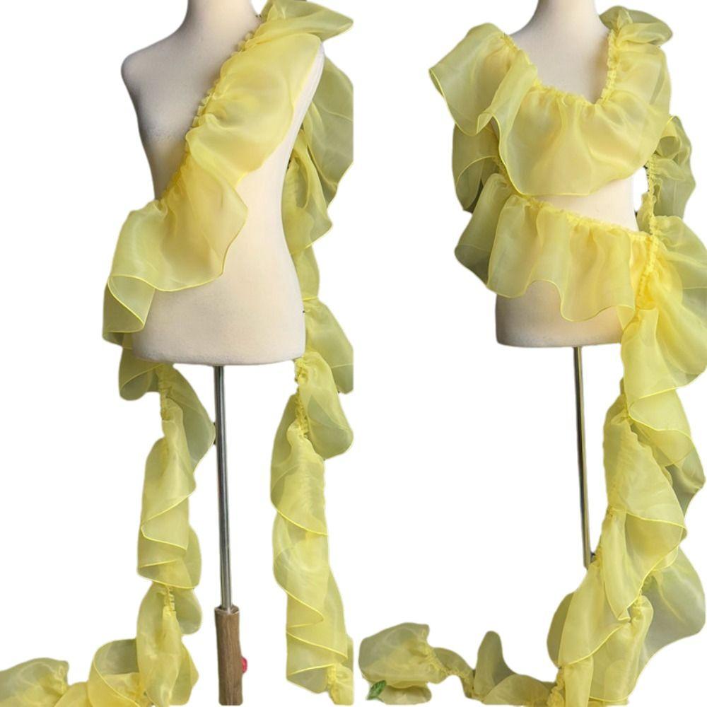 20CM Wide Lace Organza Fabric Pleated Shape Solid Color Lotus Leaf Edges DIY Decoration Material Wrinkles Curled Edges