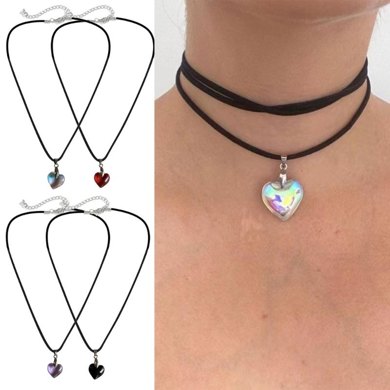Modische Kristall-Herz-Anhänger-Halskette für Damen Heiße Mädchen Schwarze Lederseil-Choker-Halsketten Süßer Cooler Y2k Schmuck