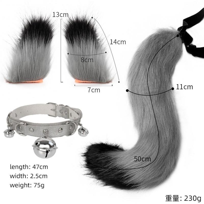 Faux Fur Animal Ears Headband With Tail Set Halloween Cosplay Fox Ear Clip Costume Accessory