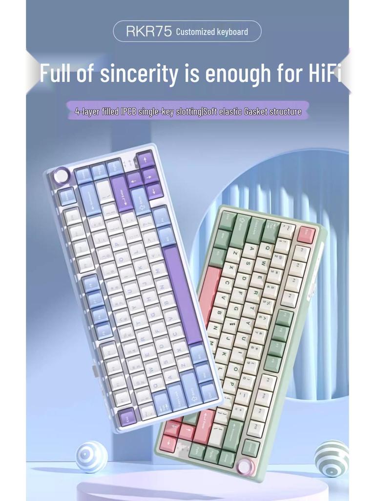 RKR75 Bluetooth Tri-Mode RGB Hot-Swappable Mechanical Keyboard for Esports