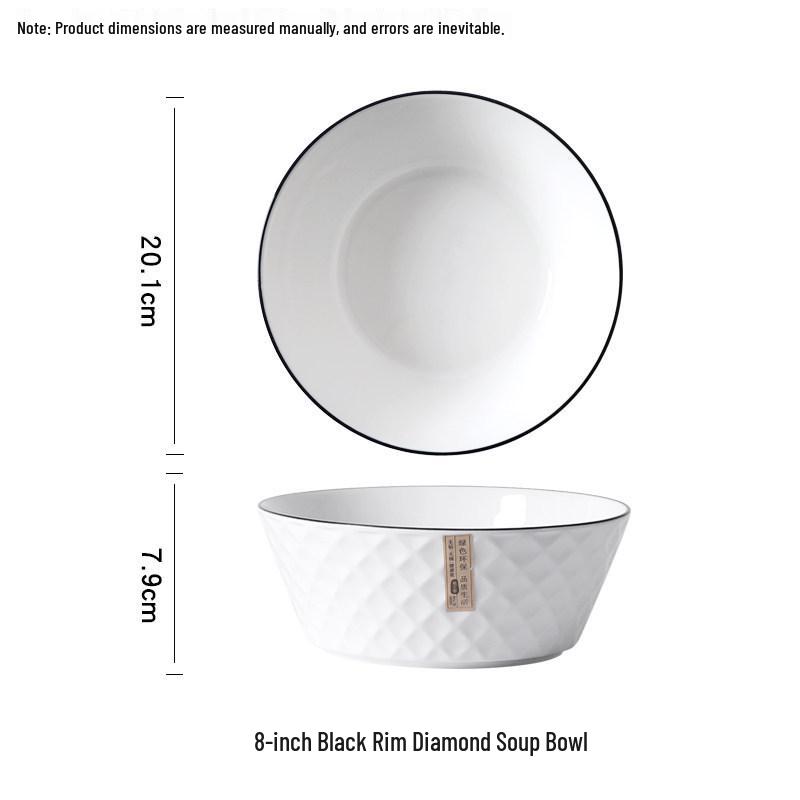 

Set of 2 Nordic Style Large Diamond Rhombus Bowls - Ideal for Soup, Noodles, or Pickled Fish. 8-inch Diamond Soup Bowl, 1 Piece