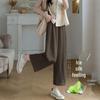 Plus Size Ice Silk Wide Leg Cropped Pants - Trendy Korean Style for Spring & Summer