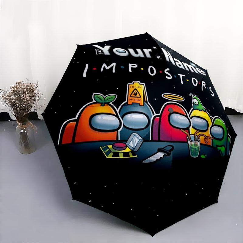 1 PC Automatic Folding Umbrella - Among Us Custom Name Pattern, Portable & Foldable Design with 8 Ribs, Christmas Birthday Gifts