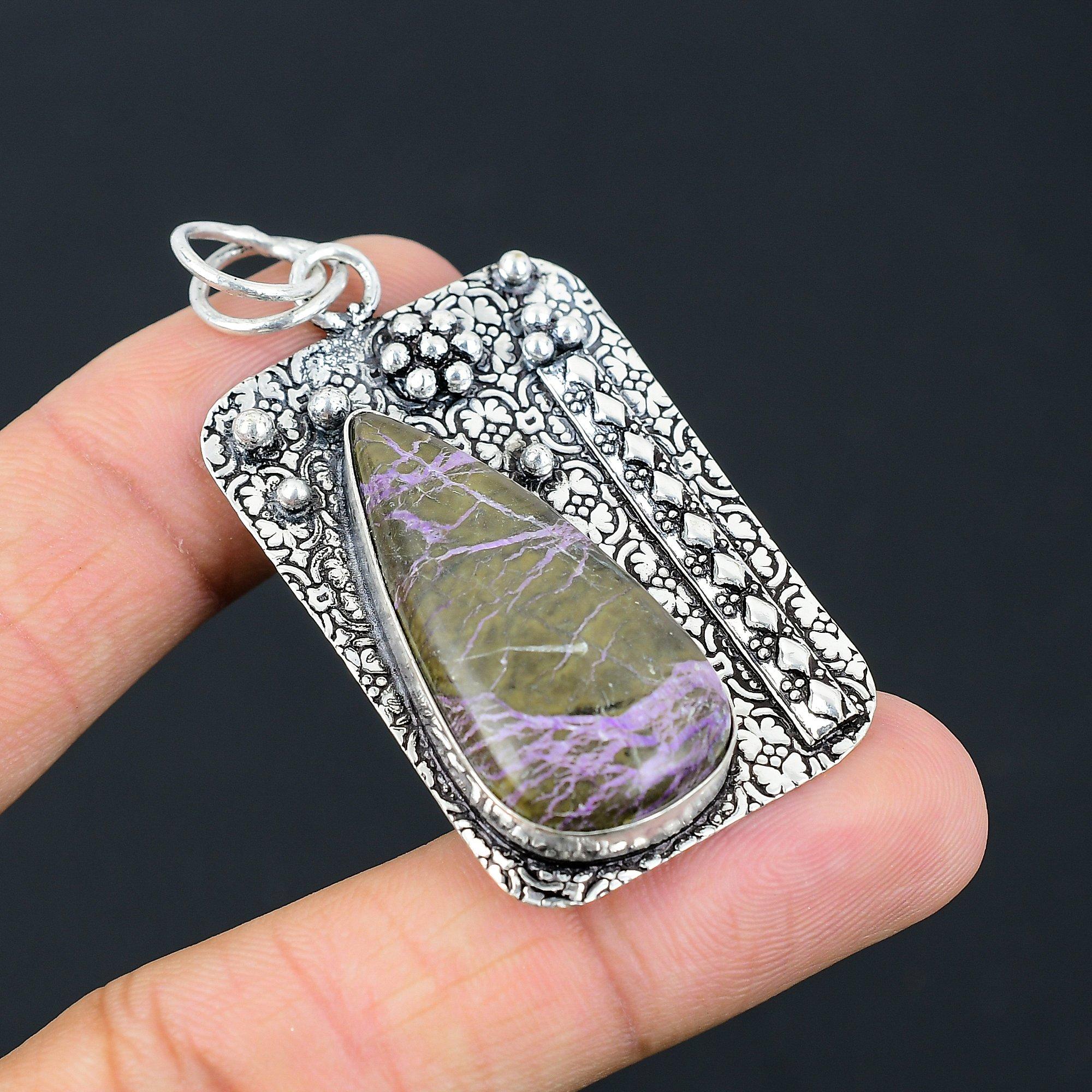 Gift For Her 925 Sterling Silver Natural Purpurite Gemstone Jewelry Pendant