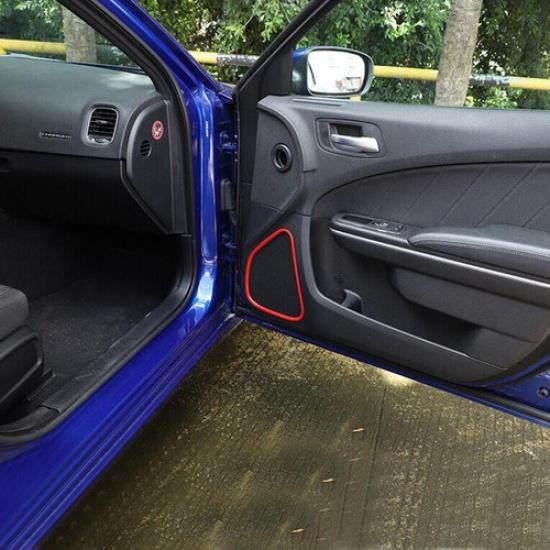 For 2011- Dodge Charger ABS Red Interior Front Door Speaker Ring Trim Covers