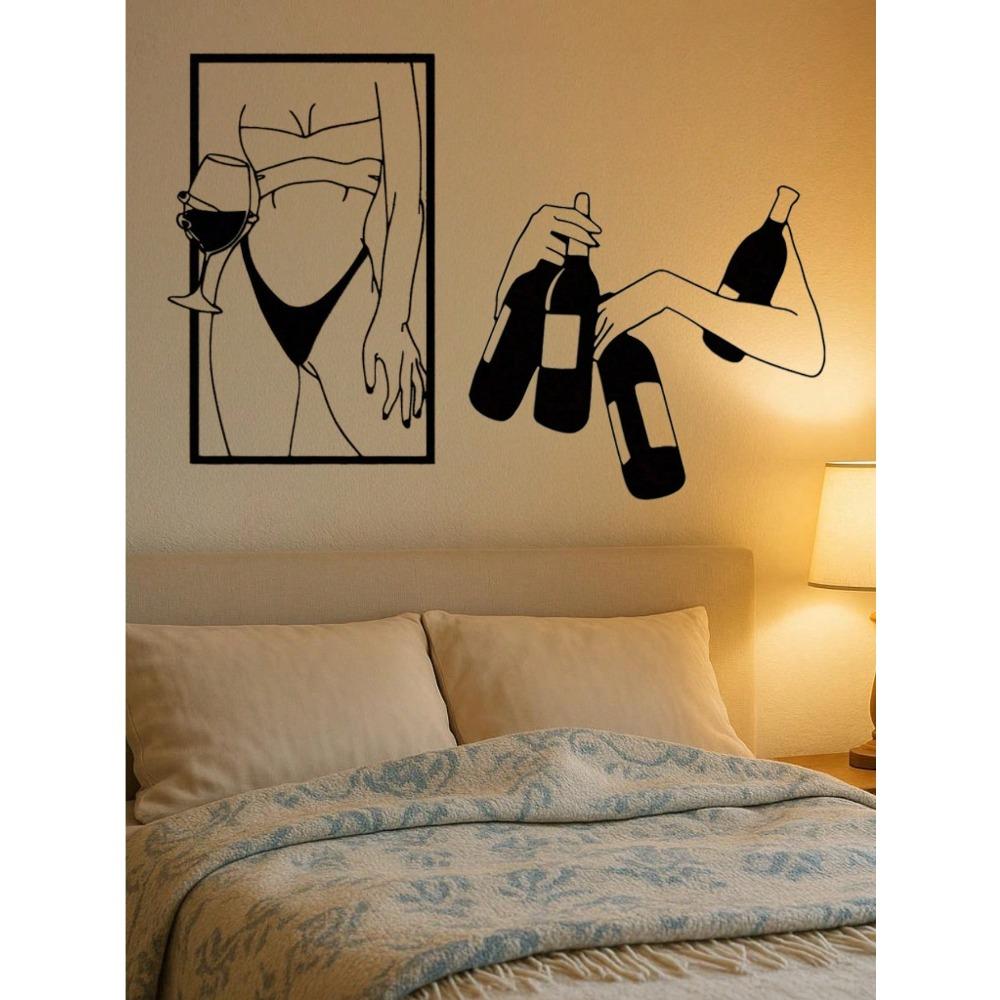 Metal Wine Goddess Wall Art Iron Sculpture Rustproof Home Decor Bar Dining Room Gift