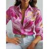 Damesmode Casual Lente Herfst Kleurblok Print Lange Mouw POLO Hals Blouses & Shirts