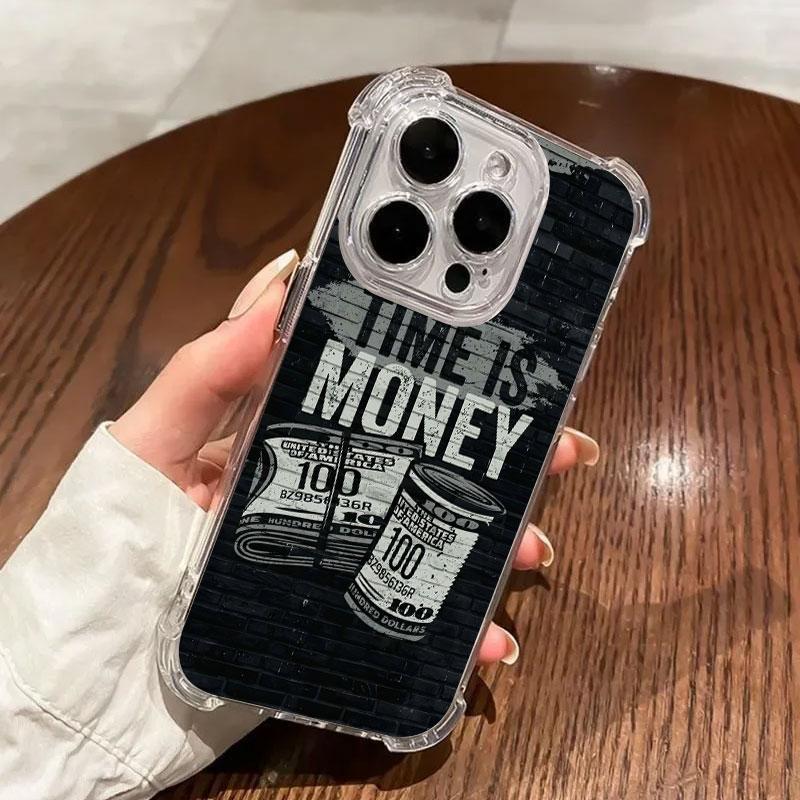 

Phone Case For Samsung Galaxy A57 A56 A36 A37 A55 A54 A52 A35 A34 A17 A16 A07 A06 5G Black Dollar Time is Money Soft Clear Cover Galaxy A06(4G)