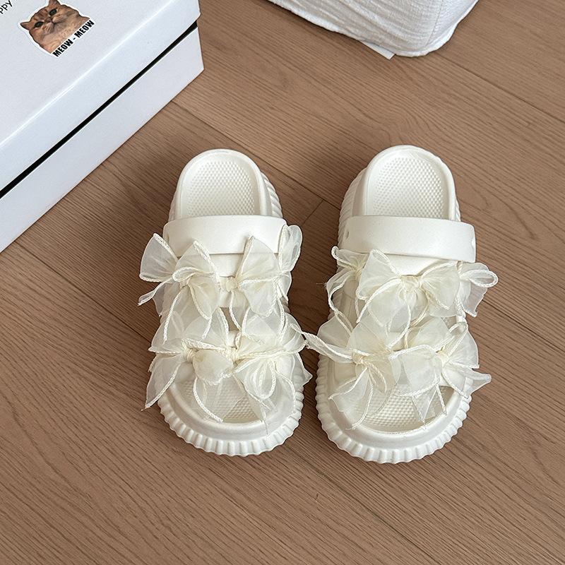 

Нишевые повседневные шлепанцы на толстой подошве с ленточным бантом, женские летние модные универсальные для улицы с юбкой, два способа носки 40-41 белый