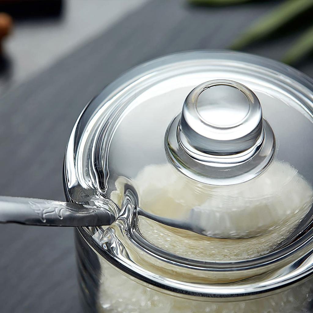 Frcctre Clear Glass Sugar Bowls, Set of 2, 6 Sugar Jars with Spoons and Lids, Salt, Spice, and Pepper Bowls, Condiment Pots, Dispenser Containers for