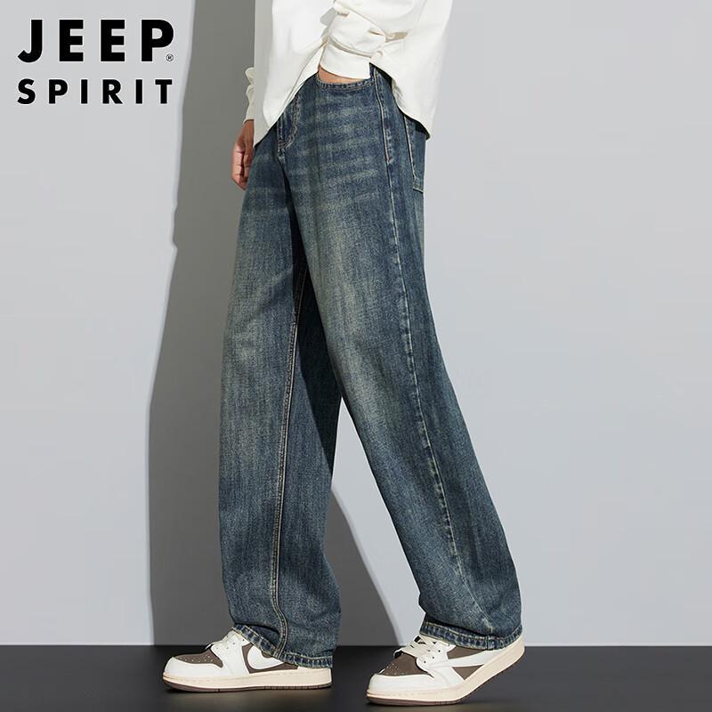 JEEP SPIRIT Men's Loose Straight High Street Denim Jeans